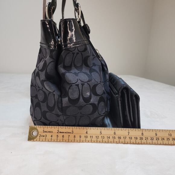 Coach Matching Purse Set of 3 Handbag Wallets Black Canvas Patent Leather - Picture 6 of 13